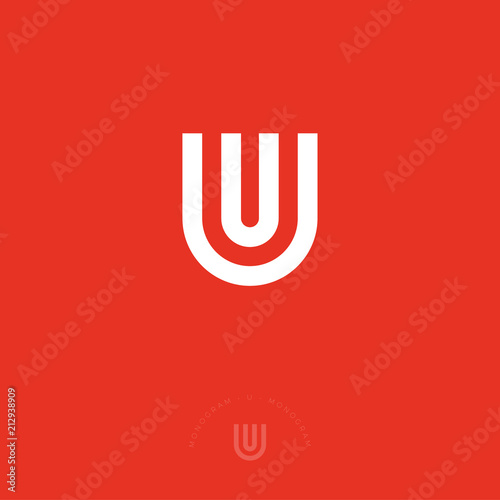 U flat monogram. Universal emblem. Double line U letter. Flat linear style. 