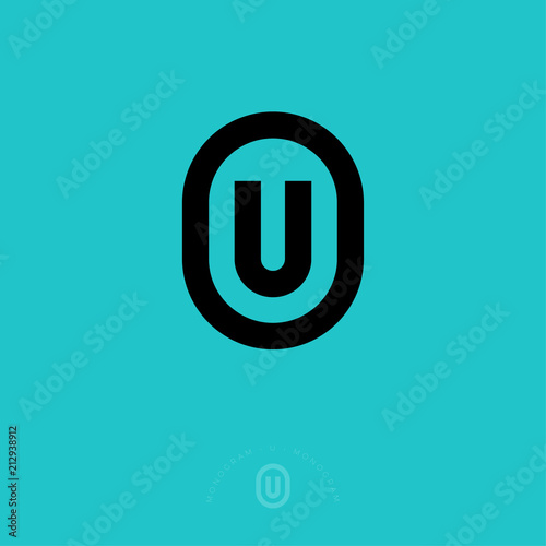 U flat monogram. Universal line emblem. U letter in rounded badge. Flat linear style. Web icon.