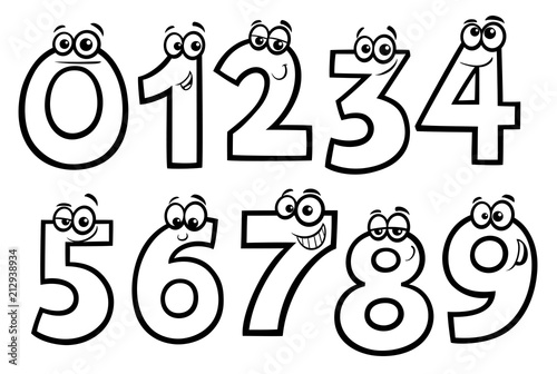 basic numbers cartoon set coloring book photo