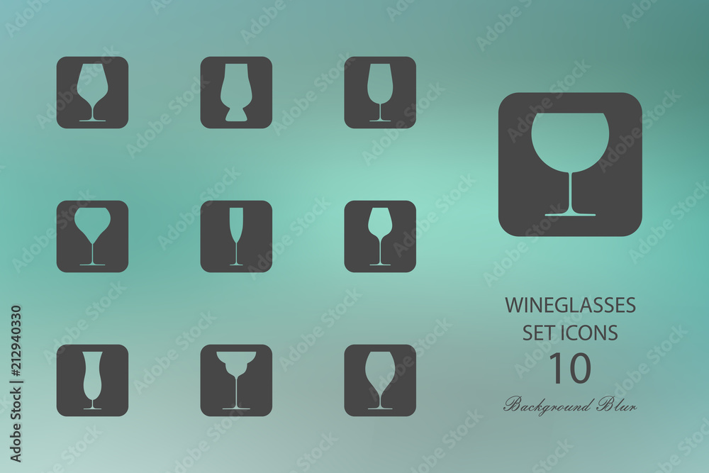 Wineglasses. Set of flat icons on blurred background Wineglasses. Set of flat icons on blurred background
