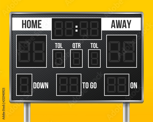 Creative vector illustration of american football scoreboard with infographics isolated on transparent background. Art design sport game score with digital LED dots. Abstract concept graphic element.
