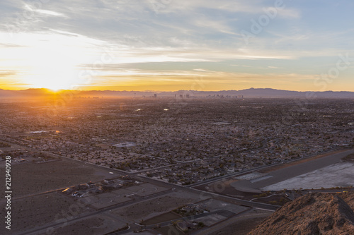 Sunrise dawn view of Las Vegas from Lone Mountain Peak in Clark County Nevada. 
