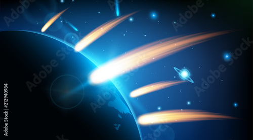 Creative vector illustration of flying cosmic meteor, planetoid, comet, fireball isolated on transparent background. Fire ball art design. Armageddon catastrophe. Abstract concept graphic element