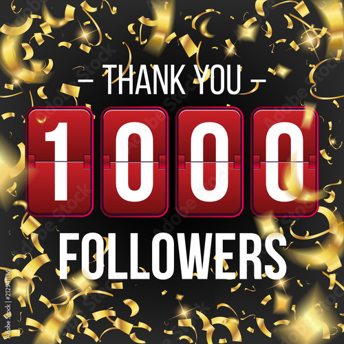 Creative vector illustration of 1000 followers subscribers, thank you card banner isolated on transparent background. Art design web user celebrates blogger network. Abstract concept graphic element