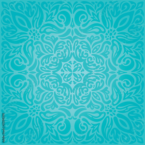 Turquoise floral holiday vintage background wallpaper green blue fashion decorative mandala design