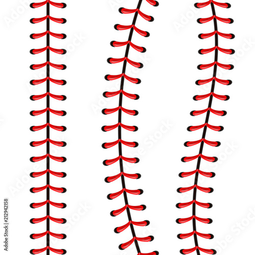 Creative vector illustration of sports baseball ball stitches, red lace seam isolated on transparent background. Art design thread decoration. Abstract concept graphic element