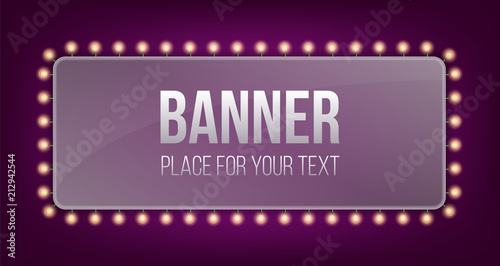 Creative vector illustration of illuminated realistic shine string bulbs banner isolated on transparent background. Art design glowing billboard hollywood lights. Abstract concept graphic element