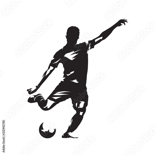 Obraz na plátne Soccer player kicking ball, isolated vector slhouette