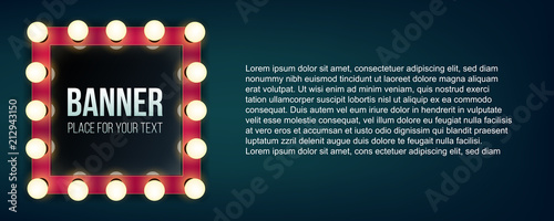 Creative vector illustration of makeup frame with light, volumetric marquee mirror isolated on transparent background. Art design retro electric bulbs, glowing lamps. Abstract concept graphic element