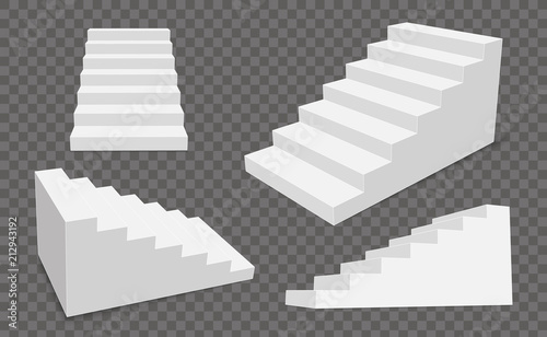 Fototapeta Naklejka Na Ścianę i Meble -  Creative vector illustration of 3d interior staircases, white stage set isolated on transparent background. Art design stairs steps collection. Abstract concept graphic business infographic element