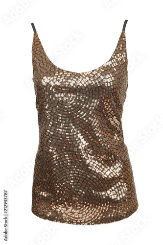 Golden top with sequins, isolated on white