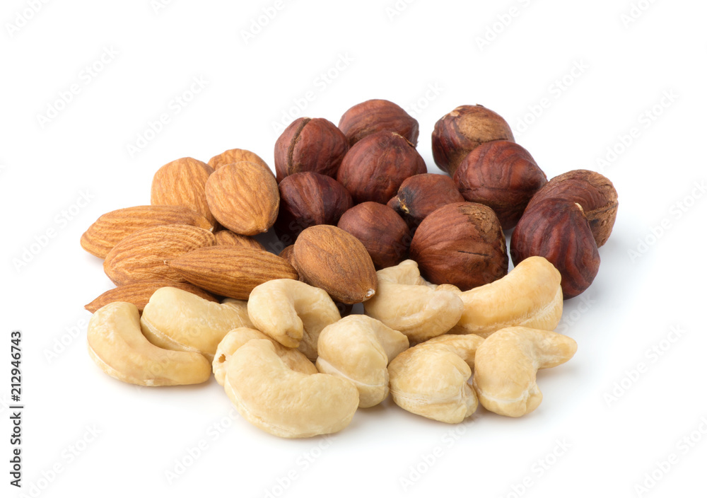 Variety of Mixed Nuts Isolated on White Background Variety of Mixed Nuts Isolated on White Background