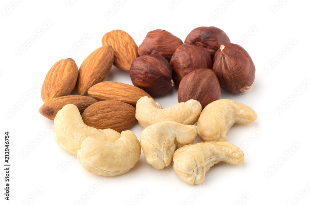 Variety of Mixed Nuts Isolated on White Background Variety of Mixed Nuts Isolated on White Background