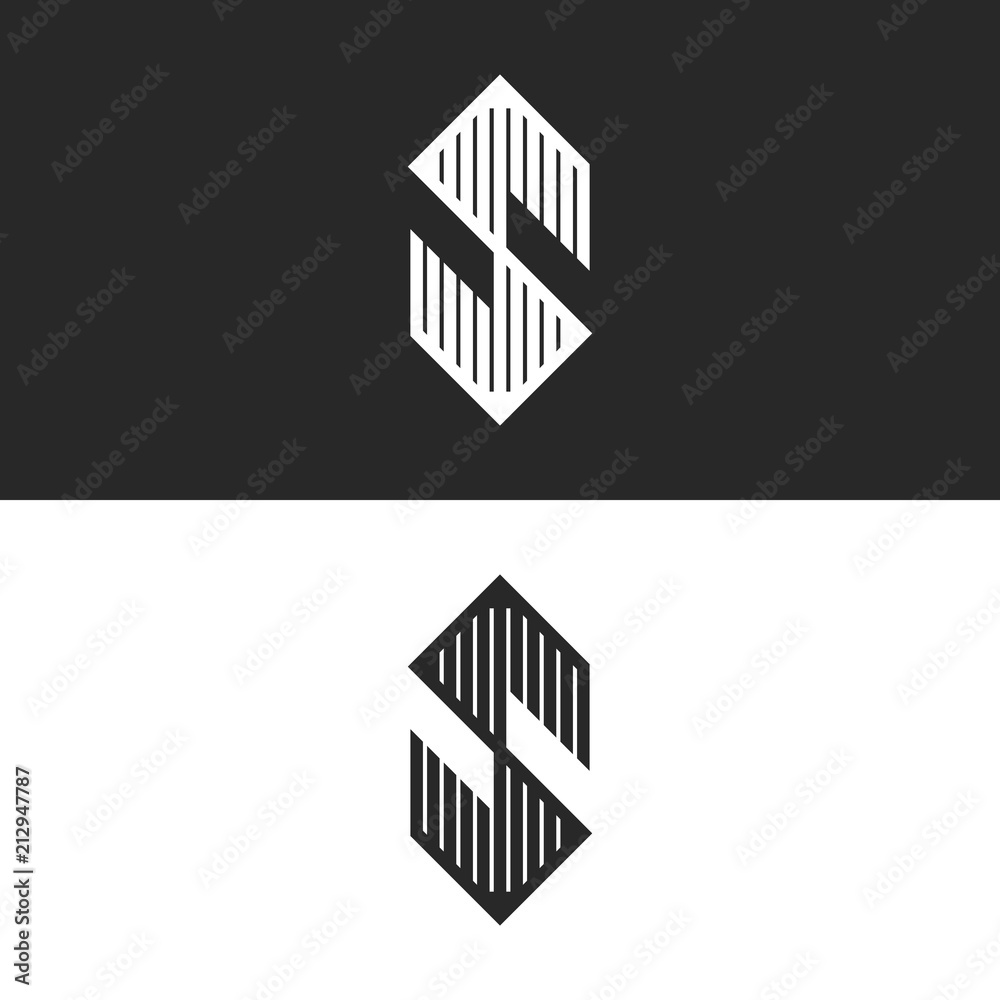 Obraz premium Hexagon shape letter S logo linear angular symbol, modern striped monogram identity emblem or vector initial icon