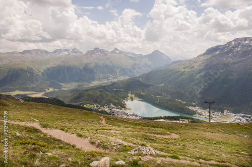 St. Moritz, Corviglia, St. Moritzersee, Stazerwald, Piz Languard, Piz Muragl, Wanderweg, Oberengadin, Seenplatte, Sommer, Alpen, Graubünden, Schweiz photo