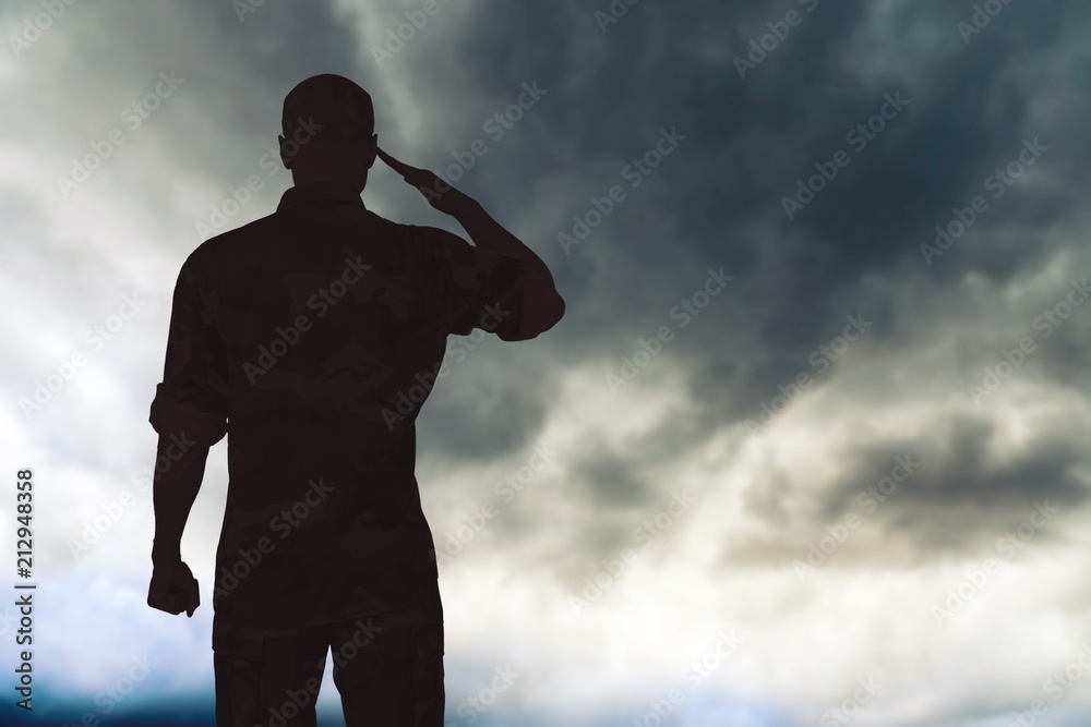 Young military soldier man silhouette on background Young military soldier man silhouette on background