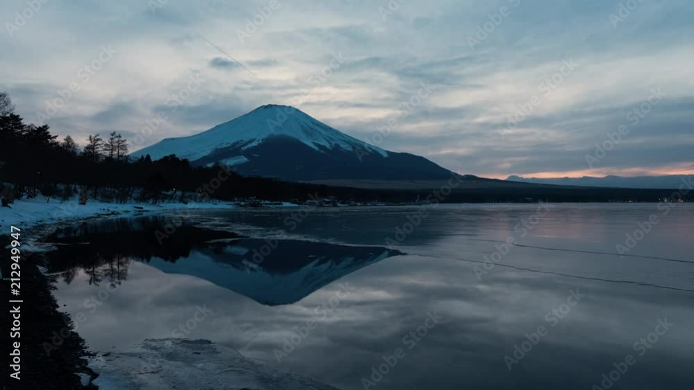 Mt. Fuji over Partially-Frozen Lake Yamanaka at Dusk Mt. Fuji over Partially-Frozen Lake Yamanaka at Dusk