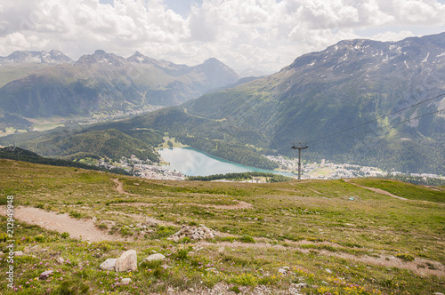 St. Moritz, Corviglia, St. Moritzersee, Stazerwald, Muottas Muragl, Piz Languard, Piz Muragl, Wanderweg, Oberengadin, Seenplatte, Sommer, Alpen, Graubünden, Schweiz photo