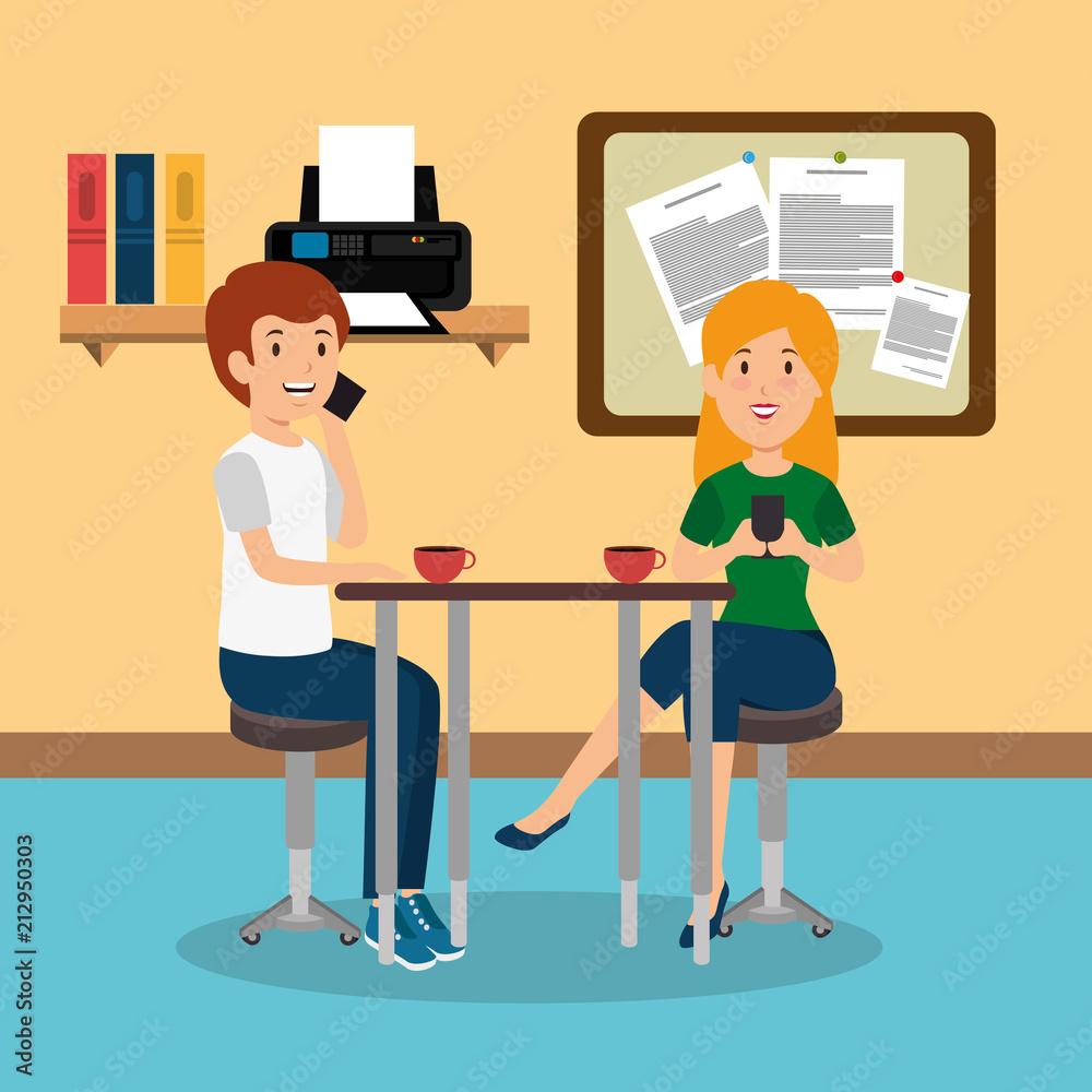 young couple in the workplace office young couple in the workplace office