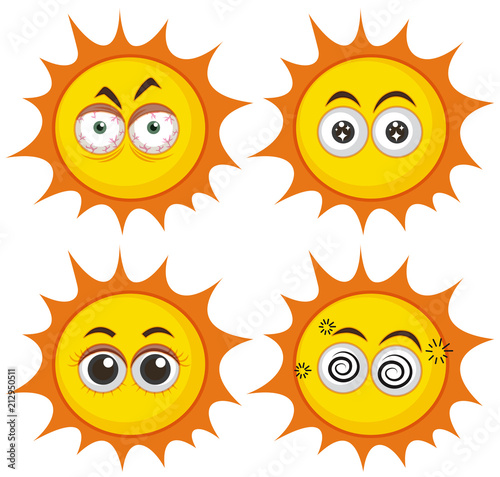 Set of suns with different expressions