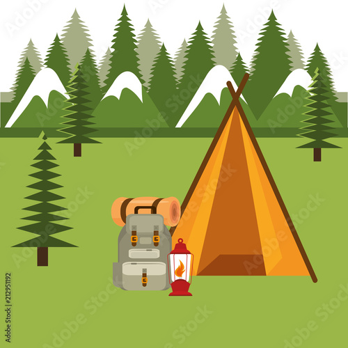 camping zone with tent scene