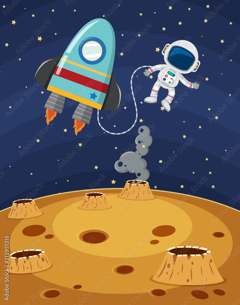 Fototapeta premium Astronaut Exploring Fantasy Planet Surface