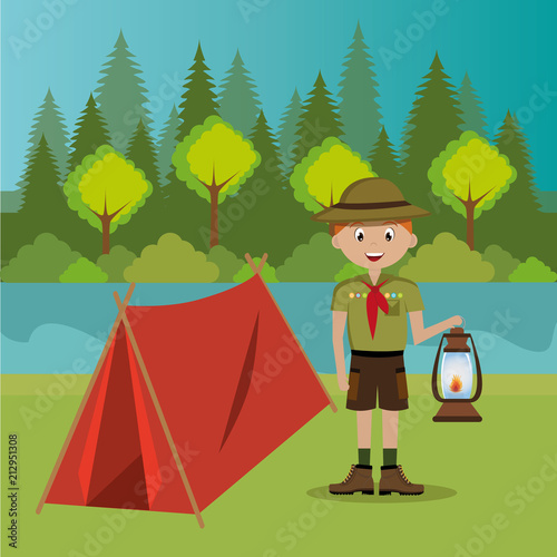 young scout in the camping zone scene