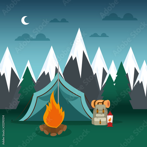 camping zone with tent and campfire