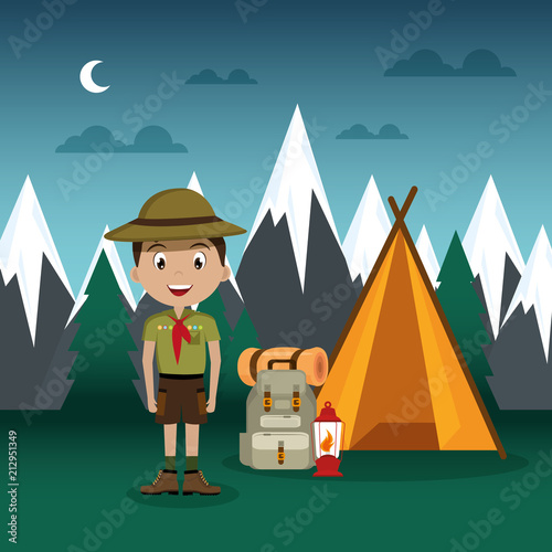 young scout in the camping zone scene