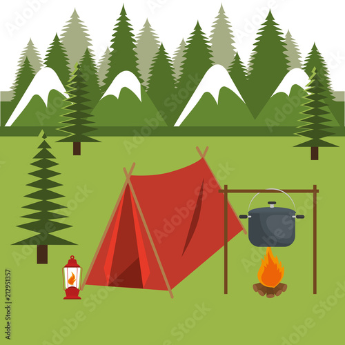 camping zone with tent scene