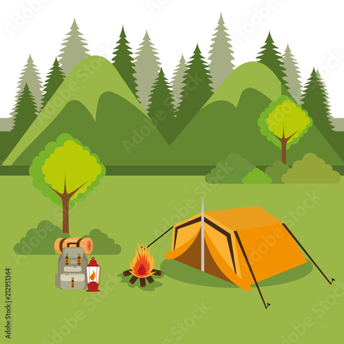 camping zone with tent scene