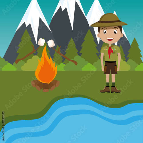 young scout in the camping zone scene