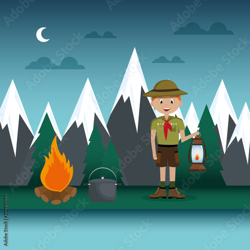 young scout in the camping zone scene