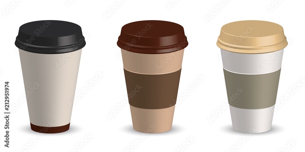 Set of paper cup coffee vector illustration. Cup coffee mockup. Template for your design project Set of paper cup coffee vector illustration. Cup coffee mockup. Template for your design project
