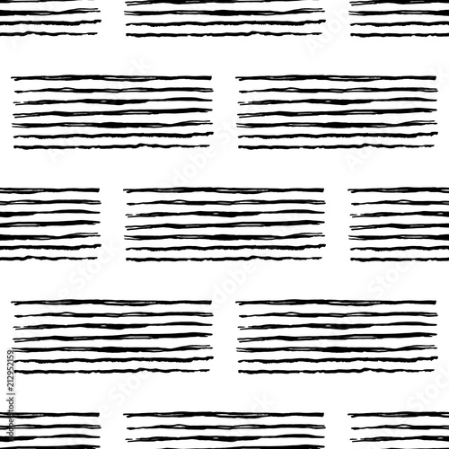 Vector seamless pattern with brush stripes and handwriting. Black color on white background. Hand painted grange cursive texture. Ink letter writing elements Repeat print for cloth, wallpaper, textile