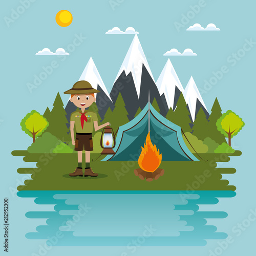 young scout in the camping zone scene