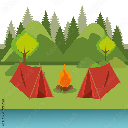 camping zone with tent and campfire