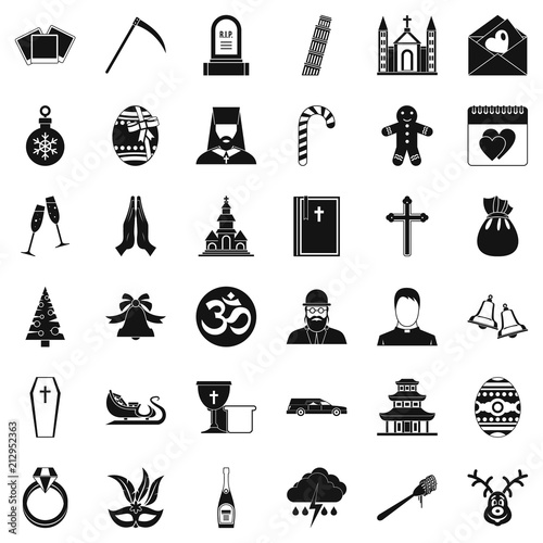 Temple icons set. Simple style of 36 temple vector icons for web isolated on white background