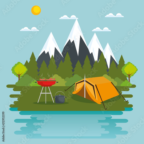 camping zone with tent scene