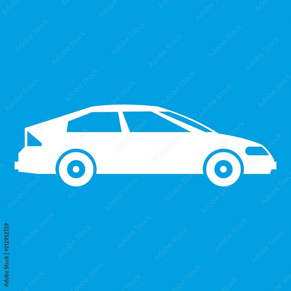 Car icon white isolated on blue background vector illustration