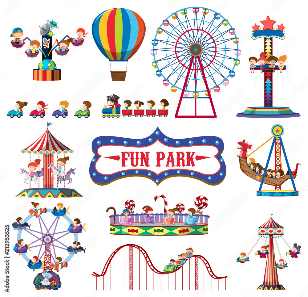Fototapeta premium A set of fun park rides