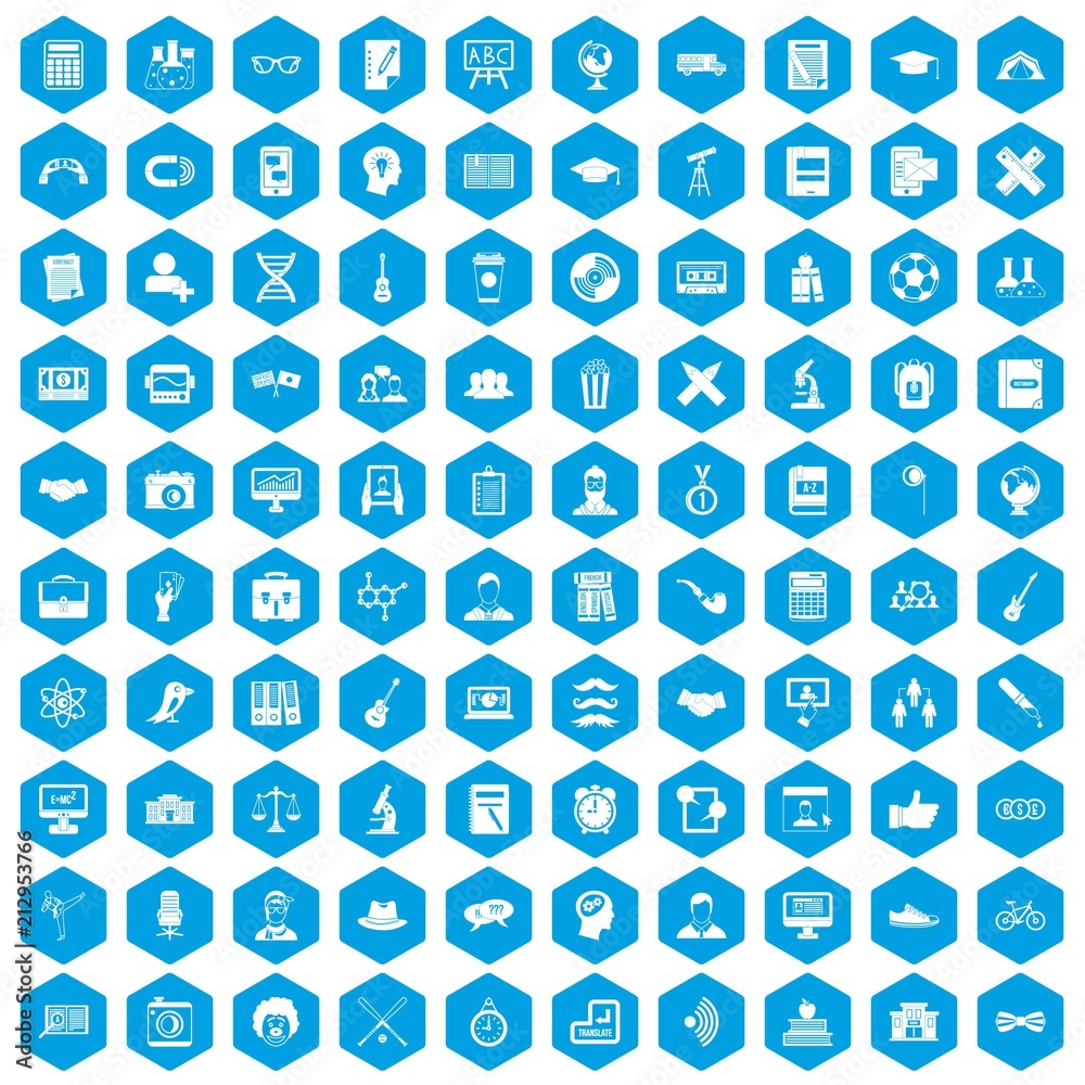 100 student icons set in blue hexagon isolated vector illustration 100 student icons set in blue hexagon isolated vector illustration