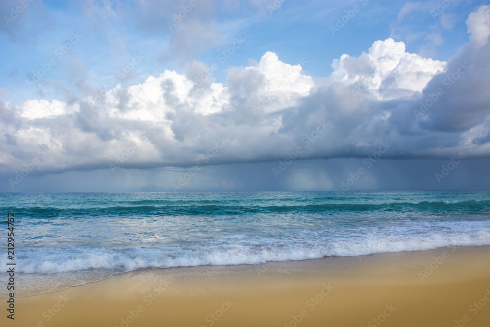 raining in the sea and coming in the beach.