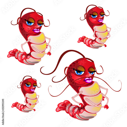 Fantasy animated shrimp isolated on white background. Vector cartoon close-up illustration.