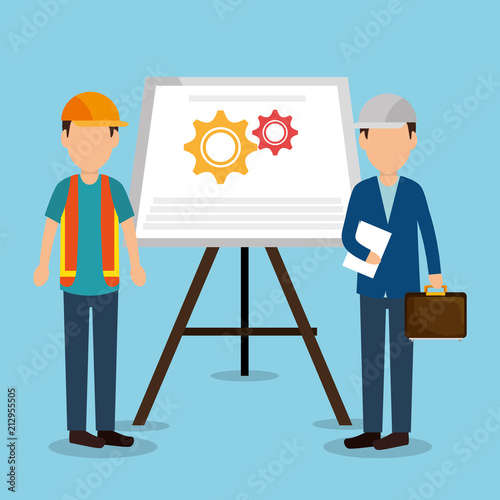 construction workers with under construction icons