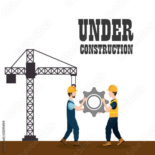 construction workers with under construction icons