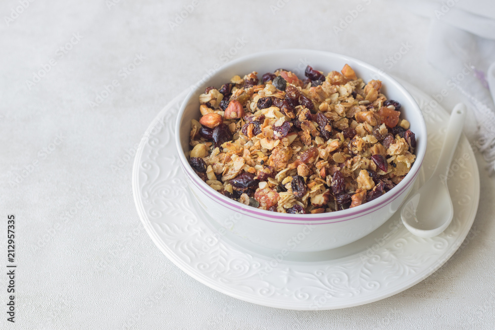 Homemade granola with oatmeal, dried fruits and nuts Homemade granola with oatmeal, dried fruits and nuts
