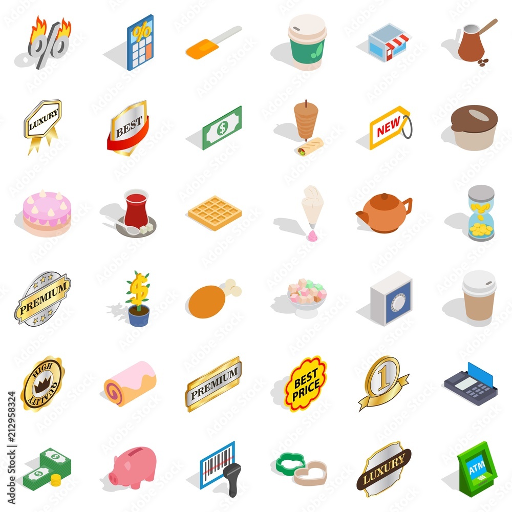 Drink coffee icons set. Isometric style of 36 drink coffee vector icons for web isolated on white background