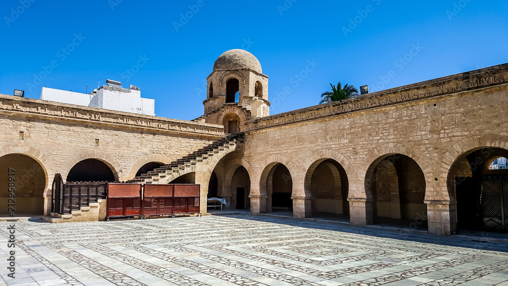 Inner courtyard of the Grand Mosque of Sousse. UNESCO World Heritage Site in Tunisia.