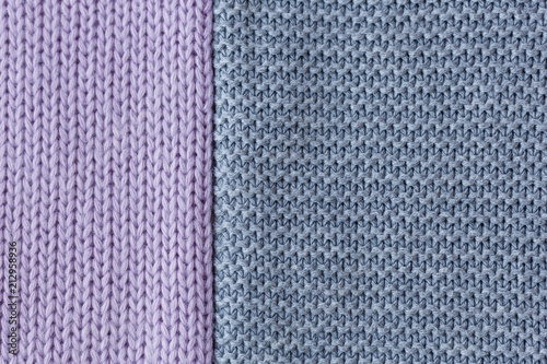 Gray and lilac knitting wool texture background. Place for text